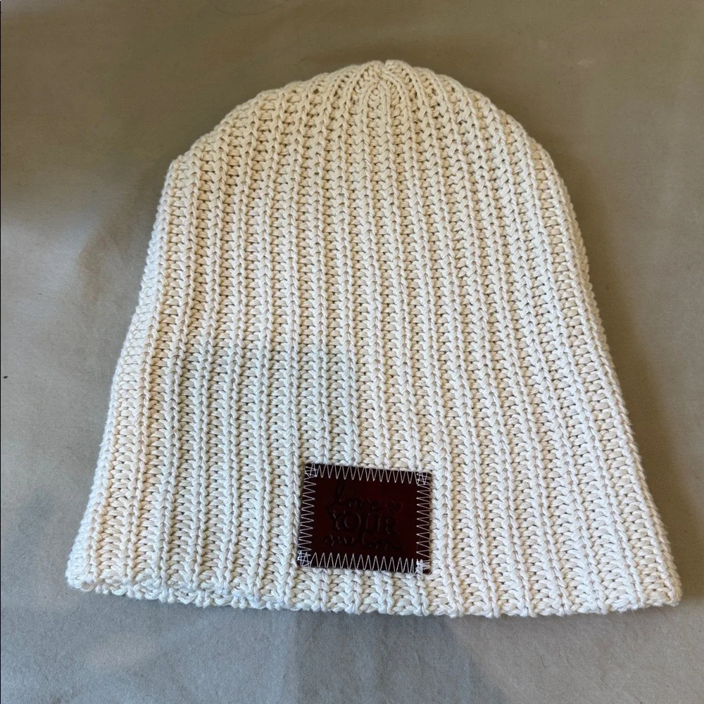 Love Your Melon Cotton Cream Beanie with Brown Patch